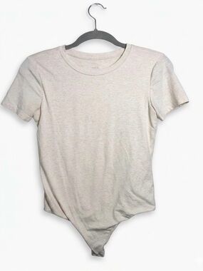 nuuds Pale Cream Heather Short Sleeve Bodysuit Size L Cotton/Modal Blend